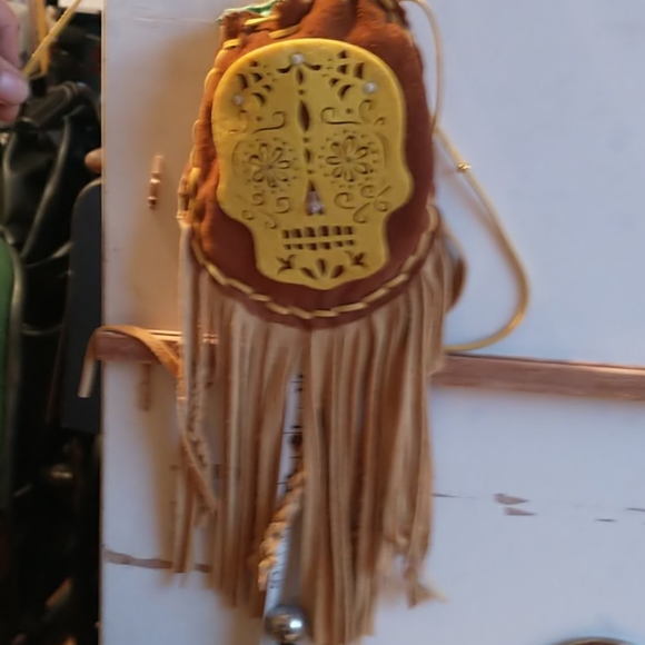 Ruby's JamsNGems Handbags - Buck skin fringed leather sugar skull pouch